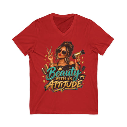 "Beauty With an Attitude" V-Neck Hair Stylist T-Shirt