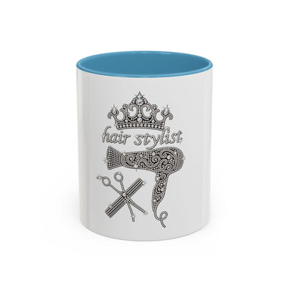 Hair Stylist Coffee/Tea Cup— Crowned Design with Scissors & Dryer (11/15oz Accent Mug)