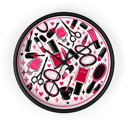Hair Salon Beauty Tools Pattern Wall Clock