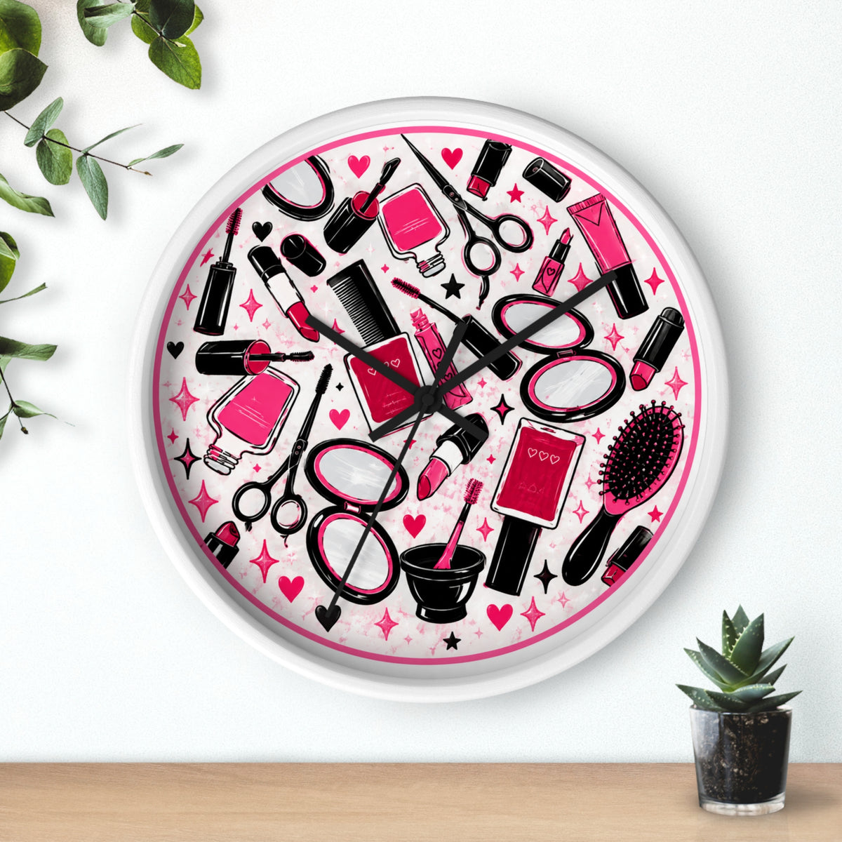 Hair Salon Beauty Tools Pattern Wall Clock