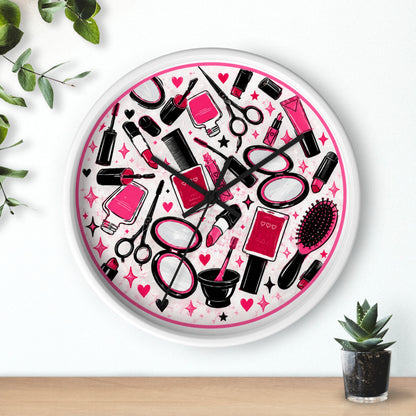 Hair Salon Beauty Tools Pattern Wall Clock