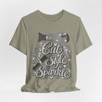 "Cut Style Sparkle" Retro Rhinestone Hairstylist T‑Shirt