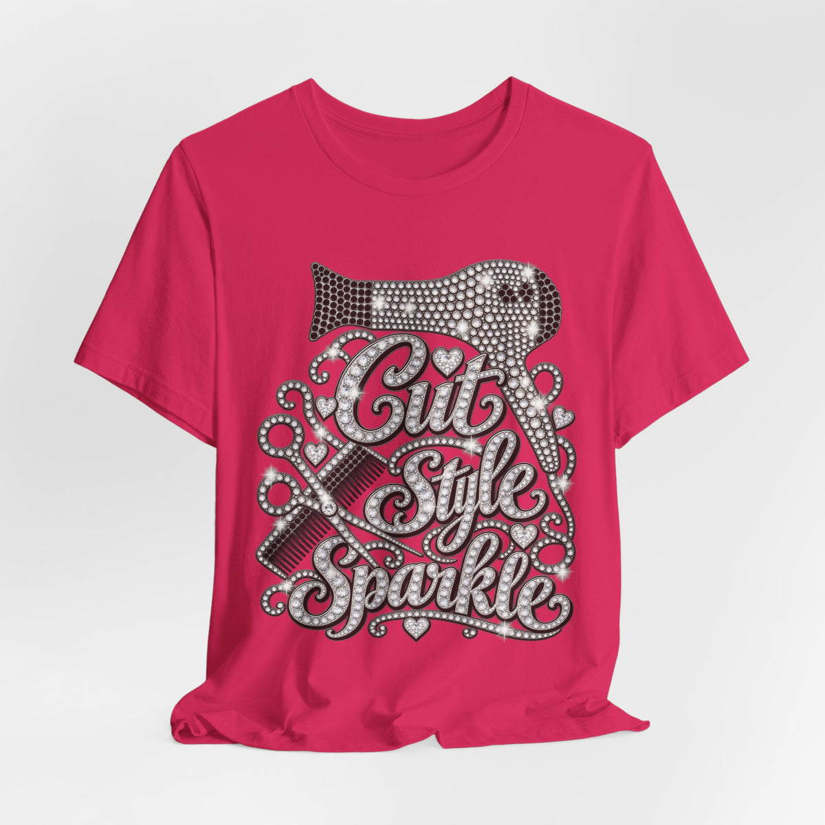 "Cut Style Sparkle" Retro Rhinestone Hairstylist T‑Shirt