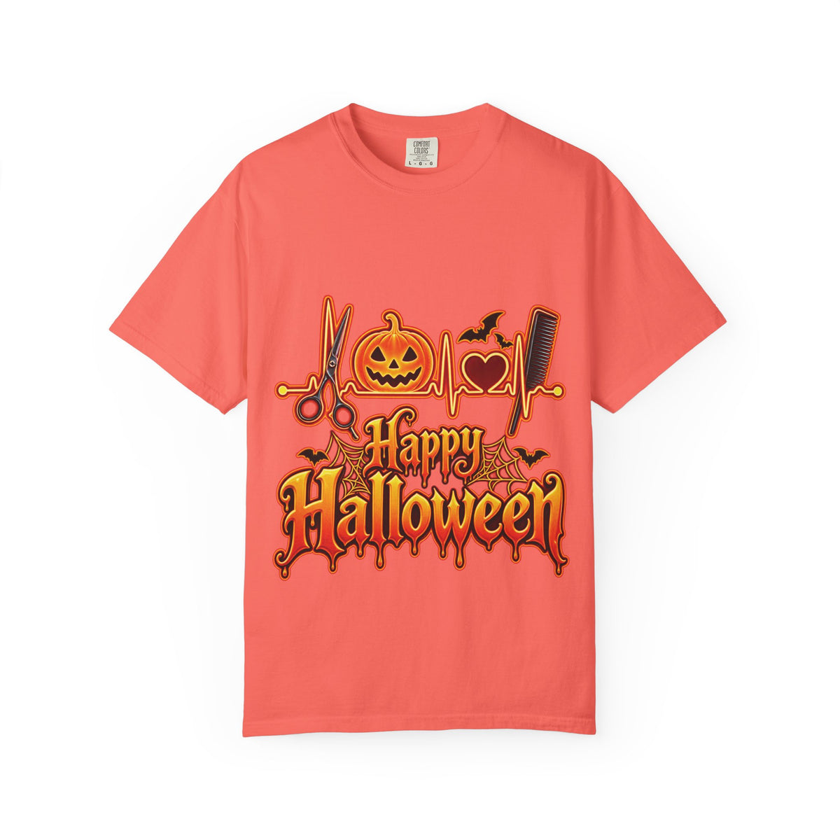 "Happy Halloween"— Pumpkin, Bats & Heartbeat with Salon Hair Tools T-Shirt