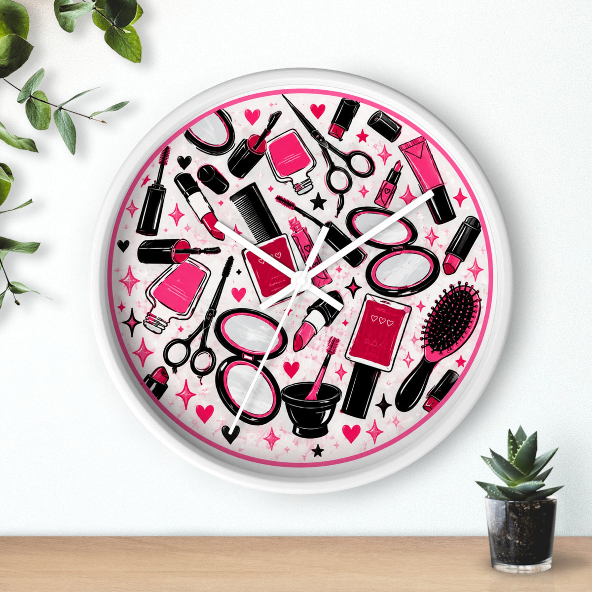 Hair Salon Beauty Tools Pattern Wall Clock