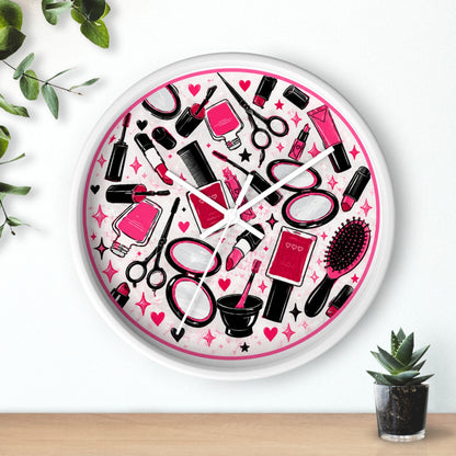 Hair Salon Beauty Tools Pattern Wall Clock