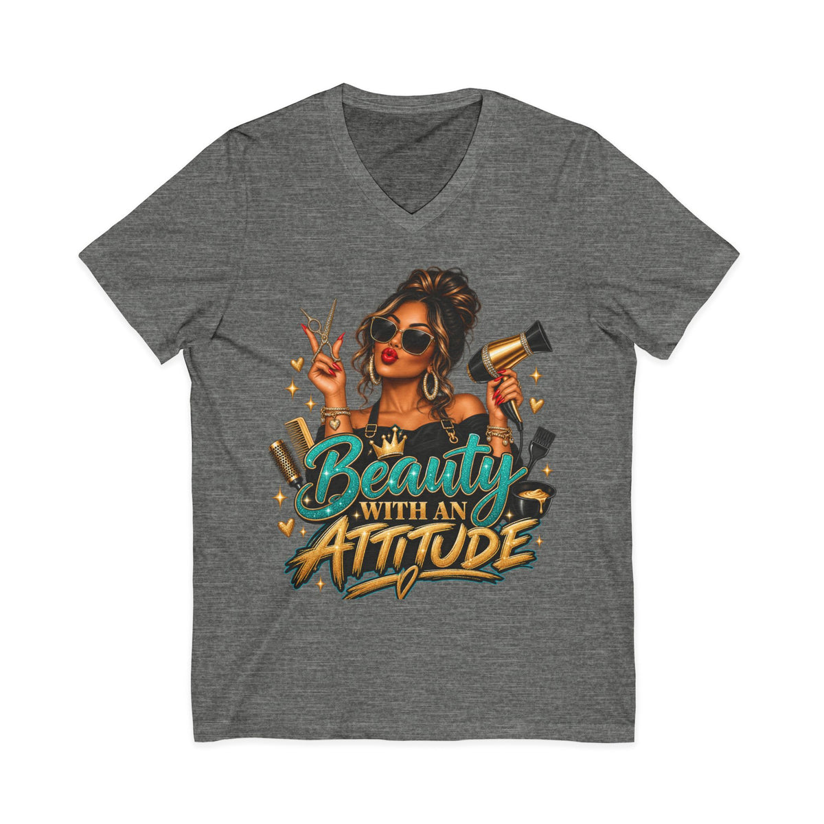 "Beauty With an Attitude" V-Neck Hair Stylist T-Shirt