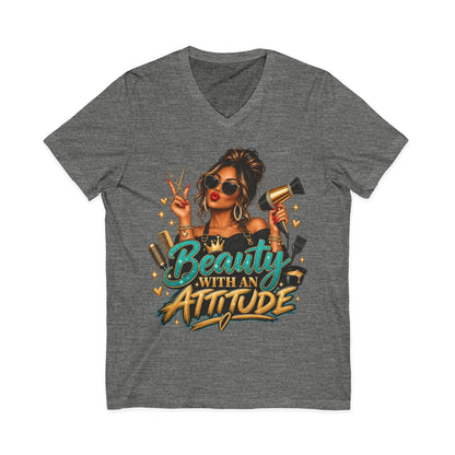 "Beauty With an Attitude" V-Neck Hair Stylist T-Shirt