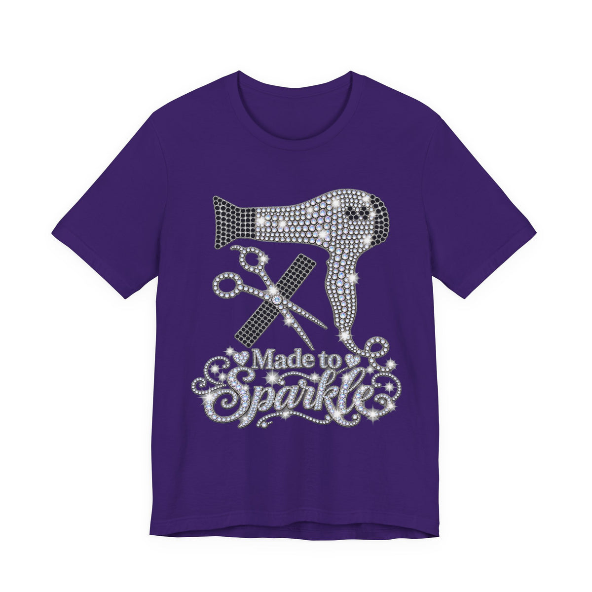 "Made to Sparkle" Hair Stylist T‑Shirt — Rhinestone Blow Dryer & Scissors Graphic