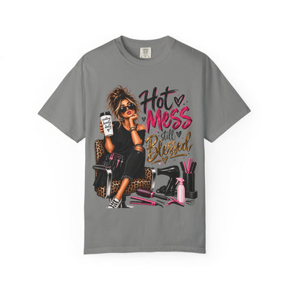 "Hot Mess Still Blessed" T-Shirt — Funny Glam Salon Graphic Tee for Women