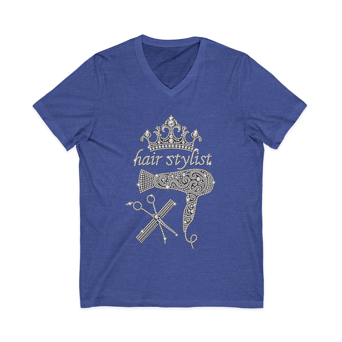 Rhinestone Hair Stylist V-Neck Tee — Crown & Tools Salon T-Shirt