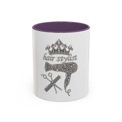 Hair Stylist Coffee/Tea Cup— Crowned Design with Scissors & Dryer (11/15oz Accent Mug)