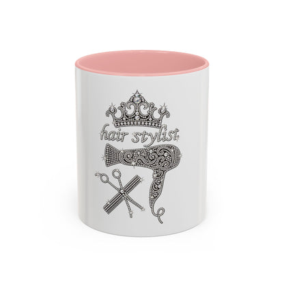 Hair Stylist Coffee/Tea Cup— Crowned Design with Scissors & Dryer (11/15oz Accent Mug)