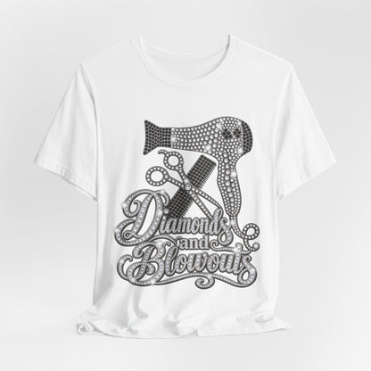 "Diamonds and Blowouts" Hairstylist Scissor & Hairdryer Rhinestone T-Shirt