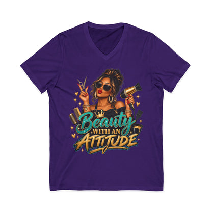 "Beauty With an Attitude" V-Neck Hair Stylist T-Shirt