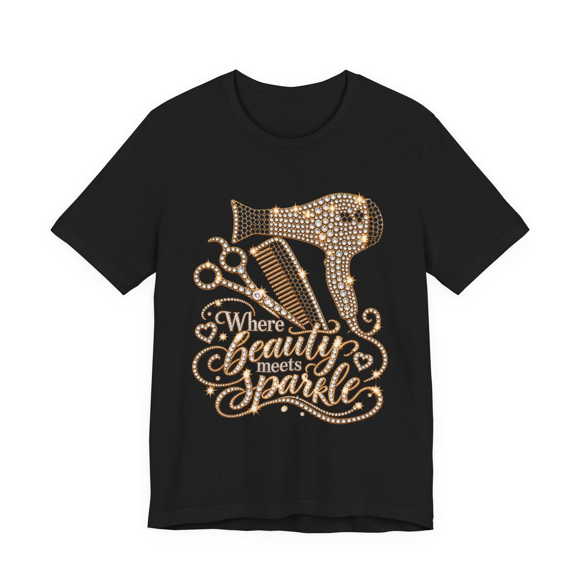 Beauty Stylist T‑Shirt — "Where Beauty Meets Sparkle" Hair Dryer & Scissors Tee