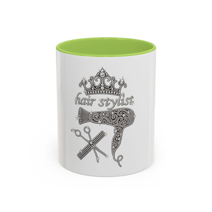 Hair Stylist Coffee/Tea Cup— Crowned Design with Scissors & Dryer (11/15oz Accent Mug)