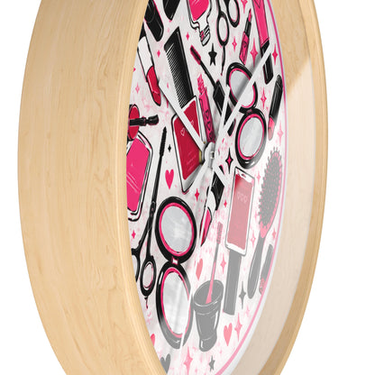 Hair Salon Beauty Tools Pattern Wall Clock