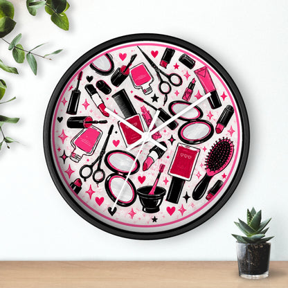 Hair Salon Beauty Tools Pattern Wall Clock
