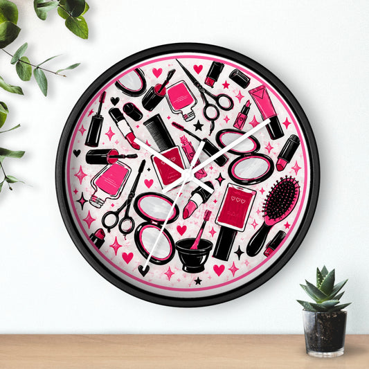 Hair Salon Beauty Tools Pattern Wall Clock