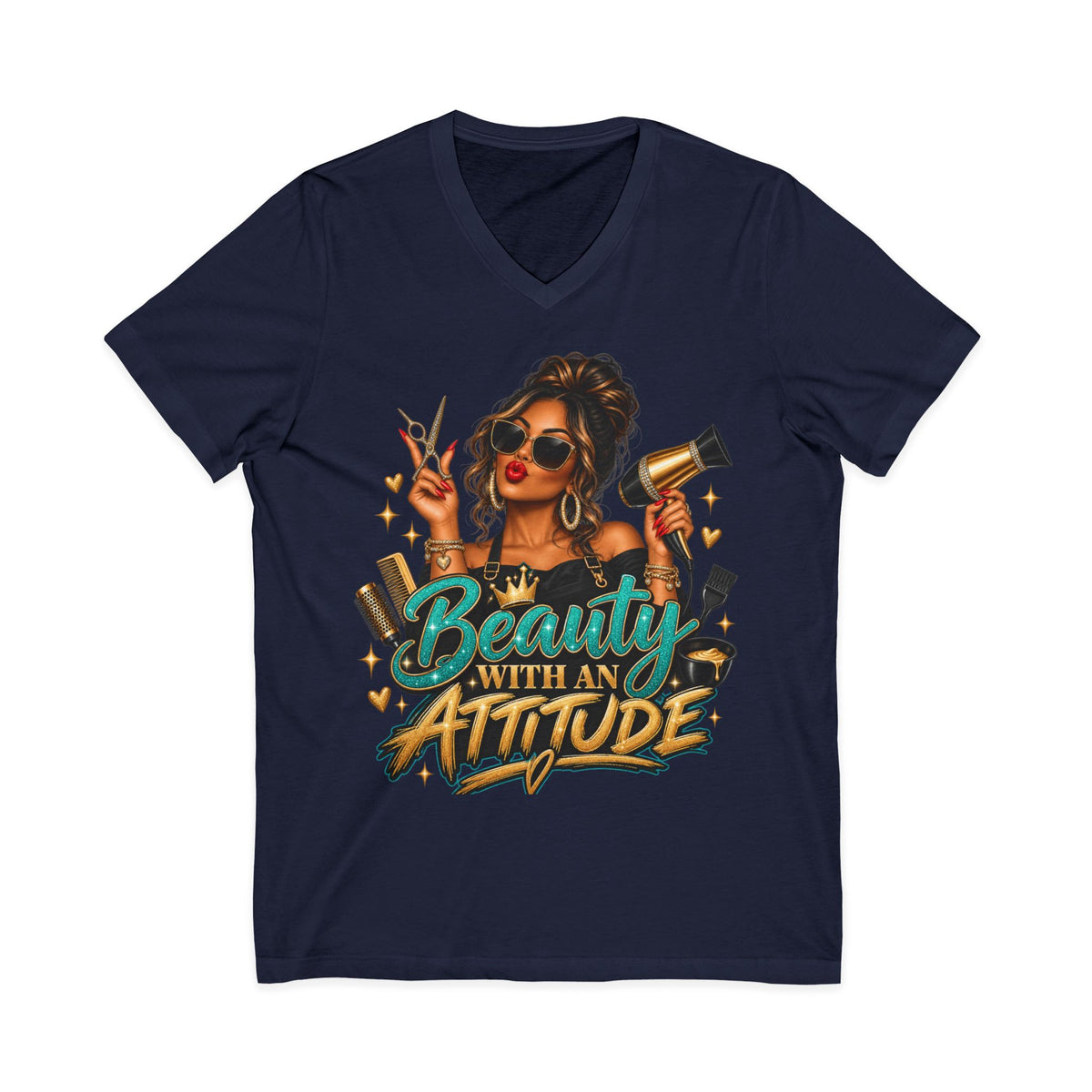 "Beauty With an Attitude" V-Neck Hair Stylist T-Shirt