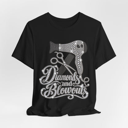 "Diamonds and Blowouts" Hairstylist Scissor & Hairdryer Rhinestone T-Shirt