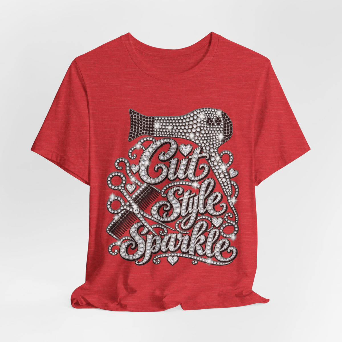 "Cut Style Sparkle" Retro Rhinestone Hairstylist T‑Shirt