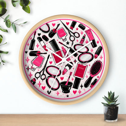 Hair Salon Beauty Tools Pattern Wall Clock