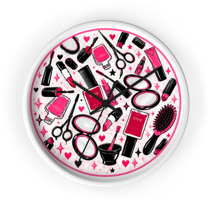 Hair Salon Beauty Tools Pattern Wall Clock