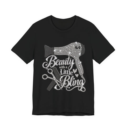 "Beauty With a Little Bling" Hairdryer & Scissors Salon Shirt
