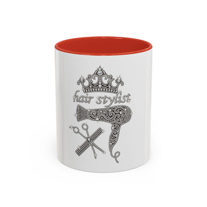 Hair Stylist Coffee/Tea Cup— Crowned Design with Scissors & Dryer (11/15oz Accent Mug)