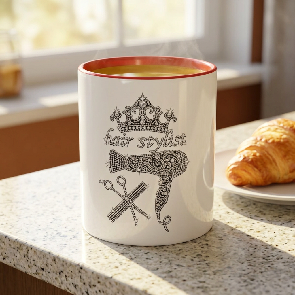 Hair Stylist Coffee/Tea Cup— Crowned Design with Scissors & Dryer (11/15oz Accent Mug)