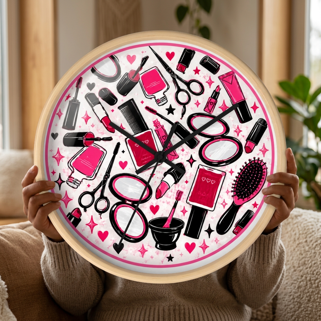 Hair Salon Beauty Tools Pattern Wall Clock