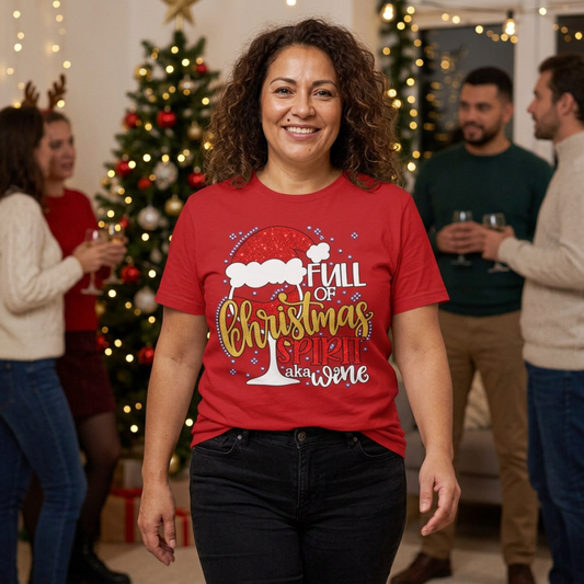 'Full of Christmas Spirit (aka Wine)' Hairstylist Christmas T-Shirt