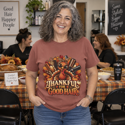"Thankful for Good Hair "Thanksgiving Hairstylist T-Shirt