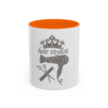 Hair Stylist Coffee/Tea Cup— Crowned Design with Scissors & Dryer (11/15oz Accent Mug)
