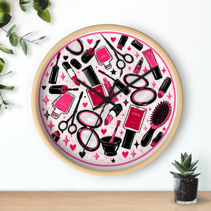 Hair Salon Beauty Tools Pattern Wall Clock