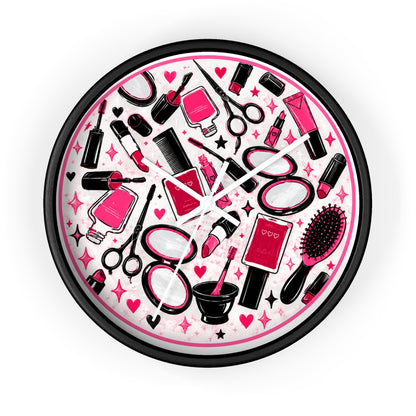 Hair Salon Beauty Tools Pattern Wall Clock