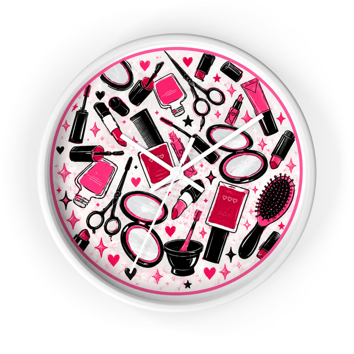 Hair Salon Beauty Tools Pattern Wall Clock
