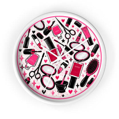 Hair Salon Beauty Tools Pattern Wall Clock
