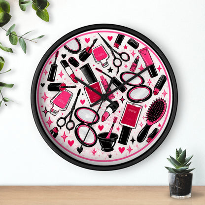 Hair Salon Beauty Tools Pattern Wall Clock