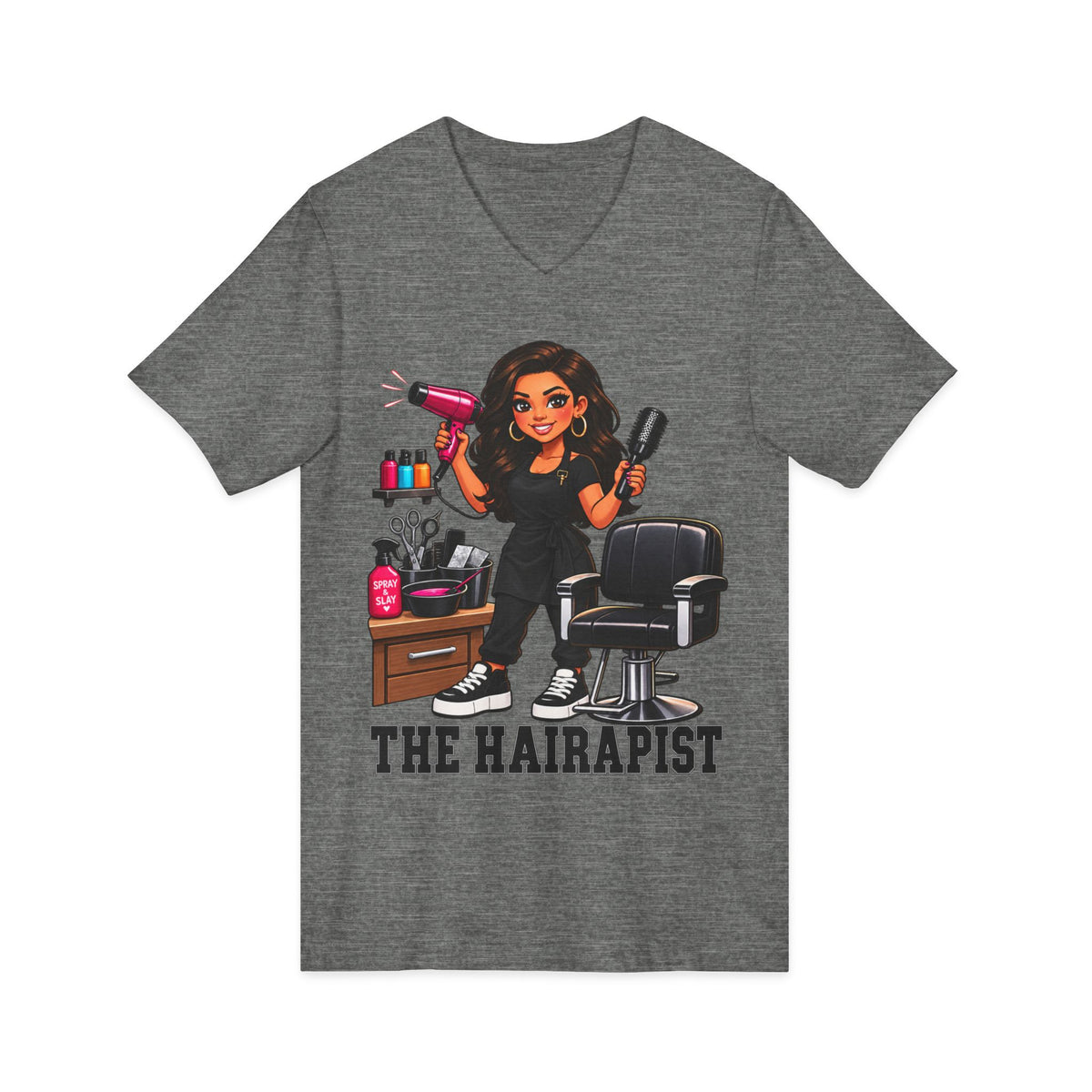 "The Hairapist" V-Neck Tee — Funny Hairstylist T-Shirt