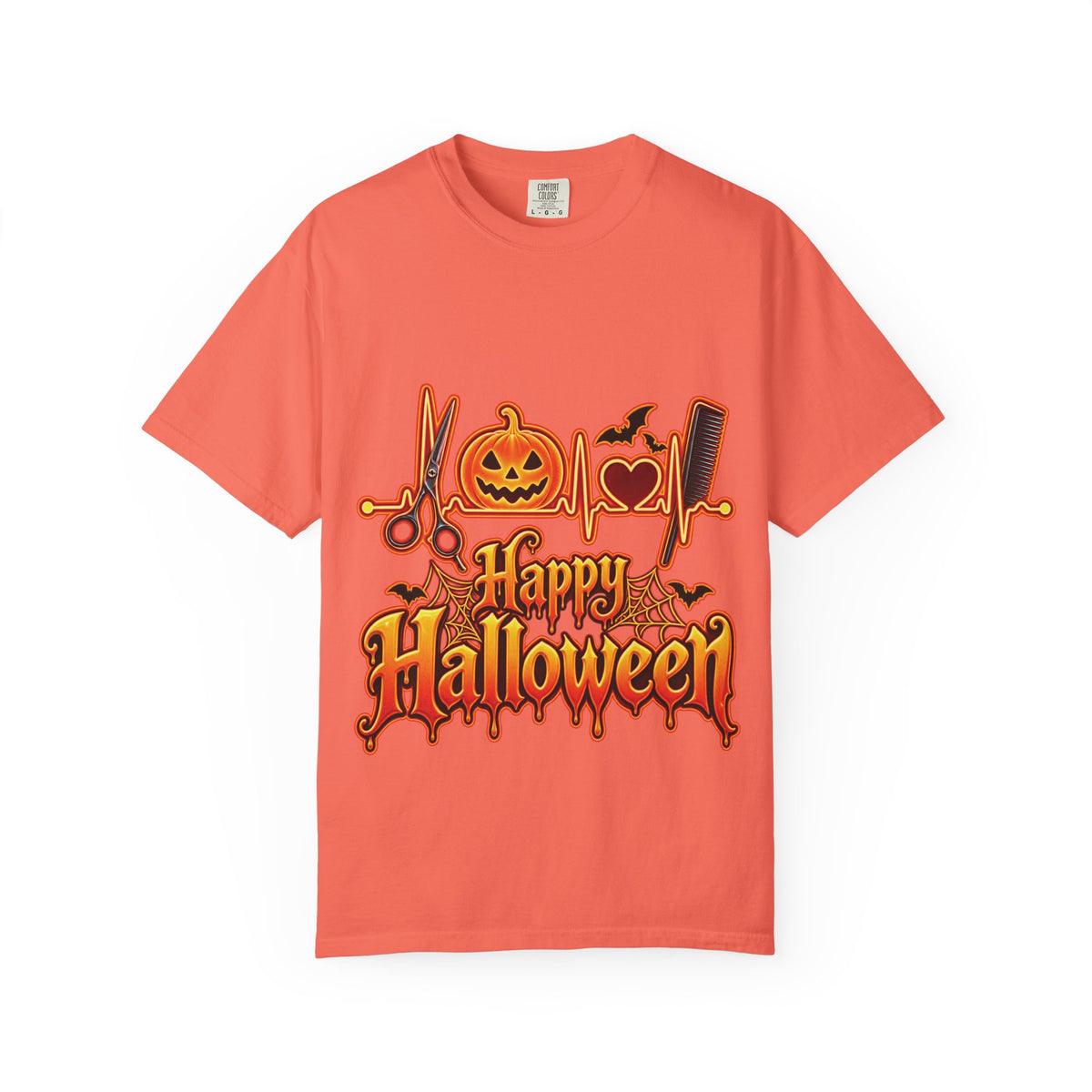 "Happy Halloween"— Pumpkin, Bats & Heartbeat with Salon Hair Tools T-Shirt
