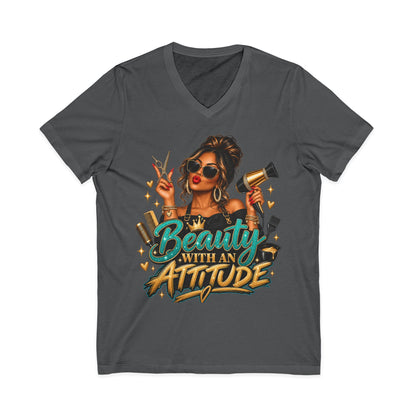 "Beauty With an Attitude" V-Neck Hair Stylist T-Shirt