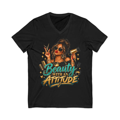 "Beauty With an Attitude" V-Neck Hair Stylist T-Shirt