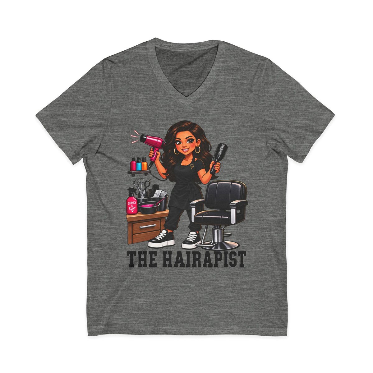 "The Hairapist" V-Neck Tee — Funny Hairstylist T-Shirt