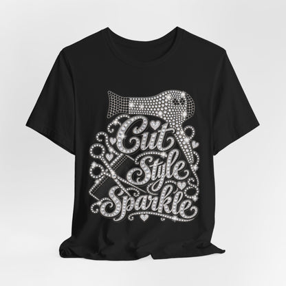 "Cut Style Sparkle" Retro Rhinestone Hairstylist T‑Shirt