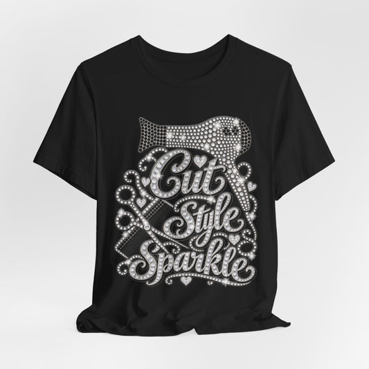 "Cut Style Sparkle" Retro Rhinestone Hairstylist T‑Shirt