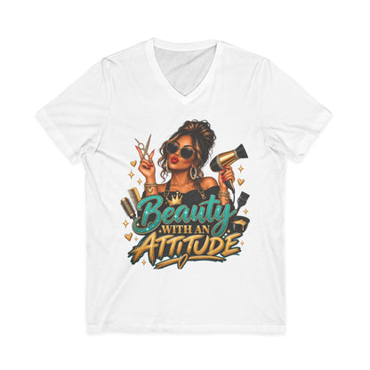 "Beauty With an Attitude" V-Neck Hair Stylist T-Shirt