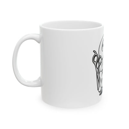 'Chop It Like It's Hot' Hairstylist Scissors and Comb Ceramic Mug — Funny Hairdresser Coffee Cup (11oz/15oz)